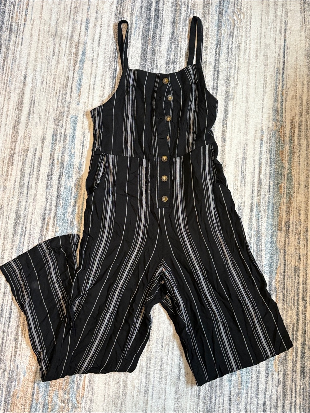 Hollister Black Striped Button-Front Jumpsuit